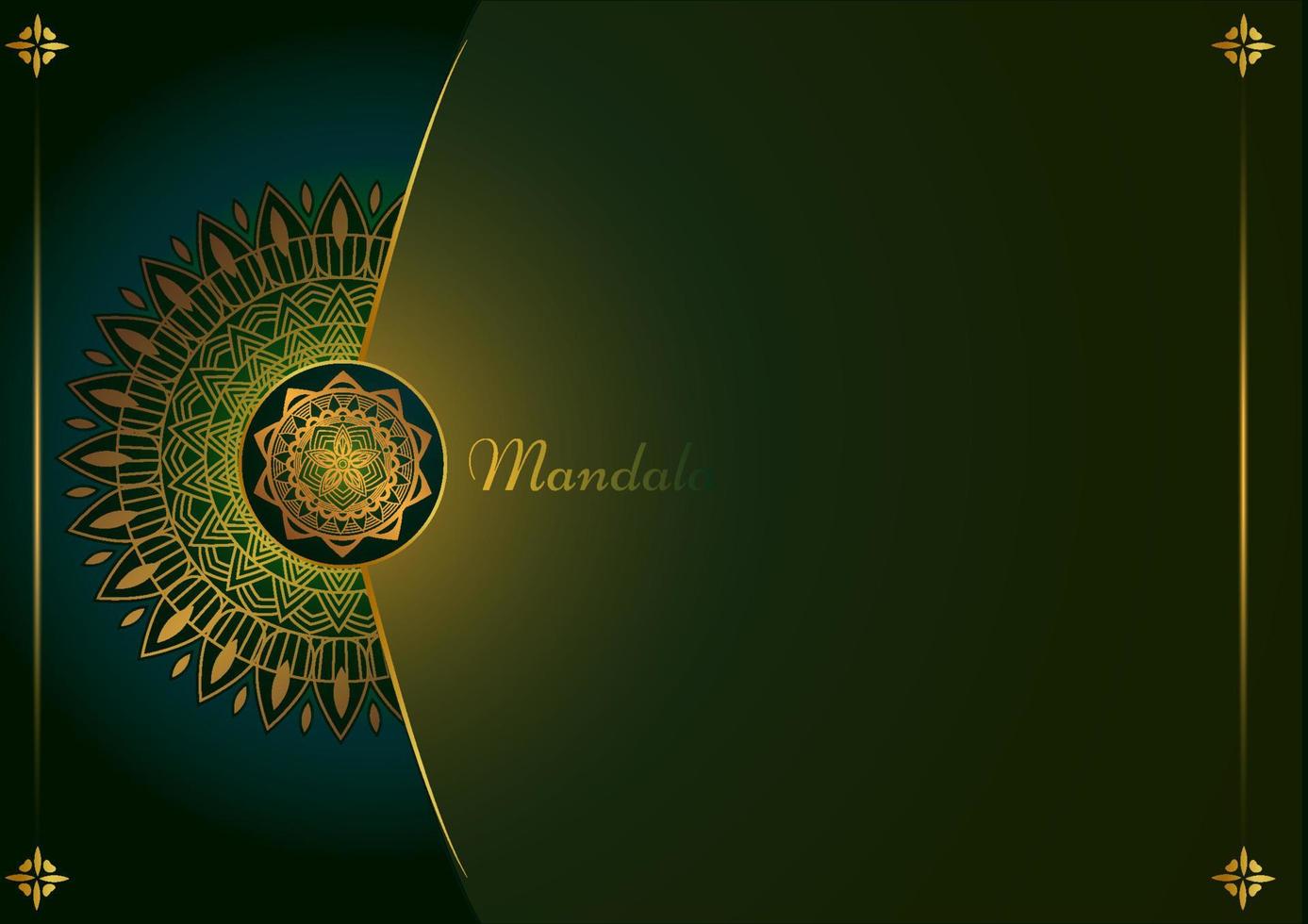 Art of traditional Indian geometric. Luxury mandala graphic background. Gold, dark green, black ornamental on shadow transparency. Decorative pattern east style. Vector illustration with copy space.