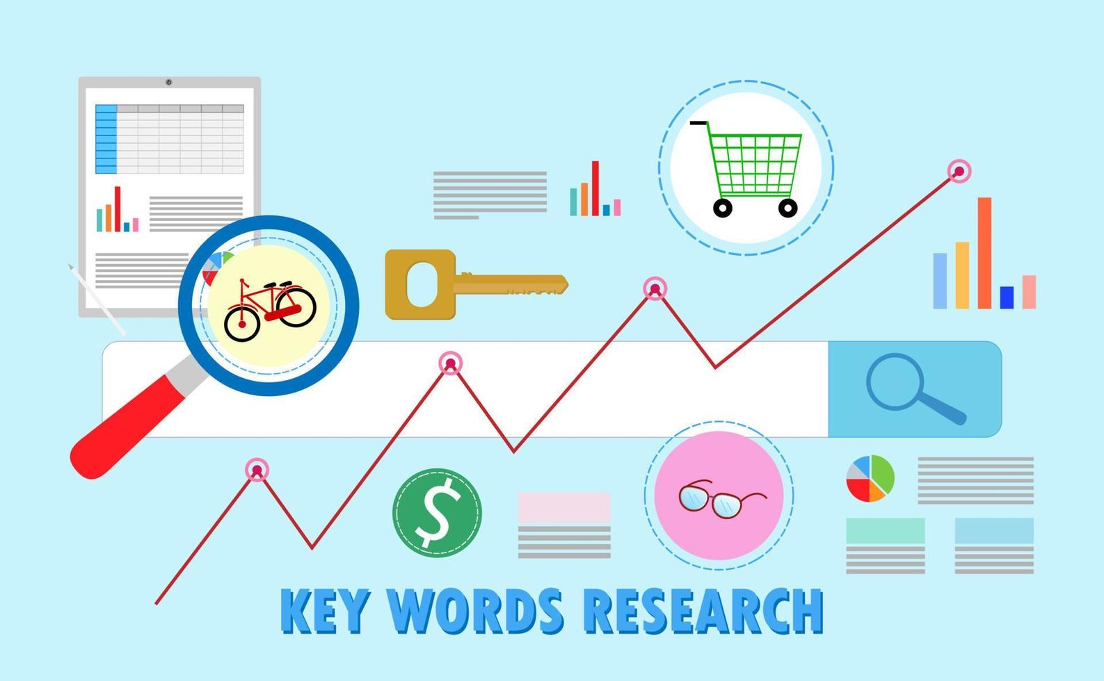 campaña de marketing seo, sem, optimización de motores de búsqueda empresarial. vector plano de búsqueda de marketing en Internet con iconos y textos