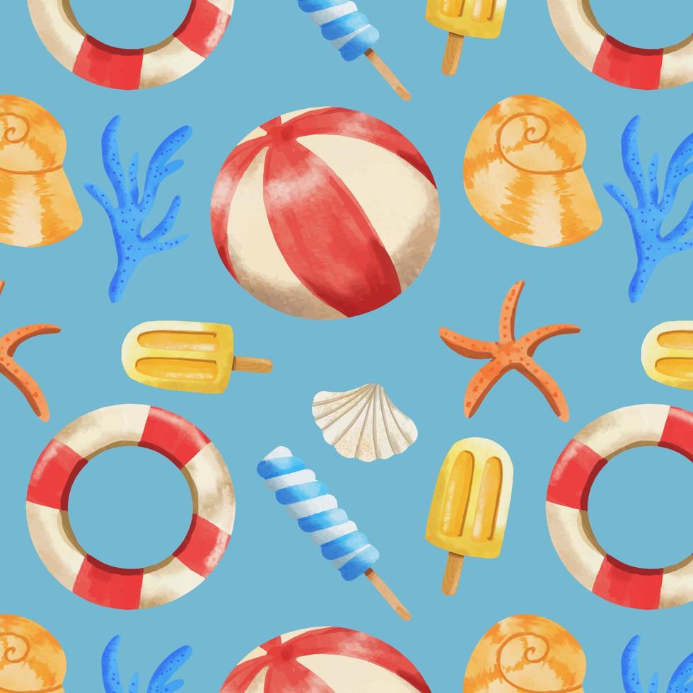 Beach Themed Watercolor Pattern vector