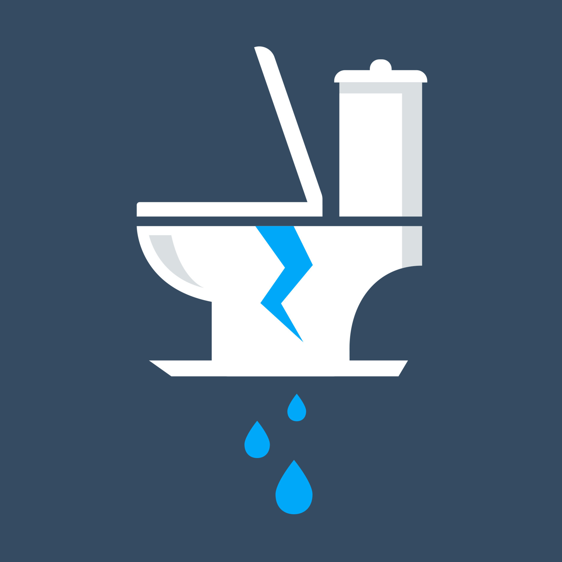 a broken broken toilet from which water flows. flat vector illustration