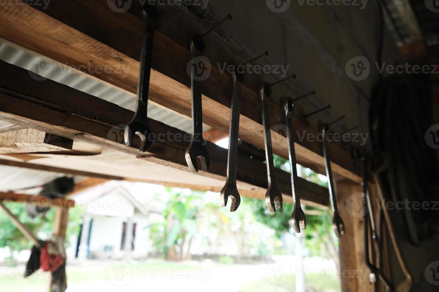 workshop lock set hanging on a pole photo