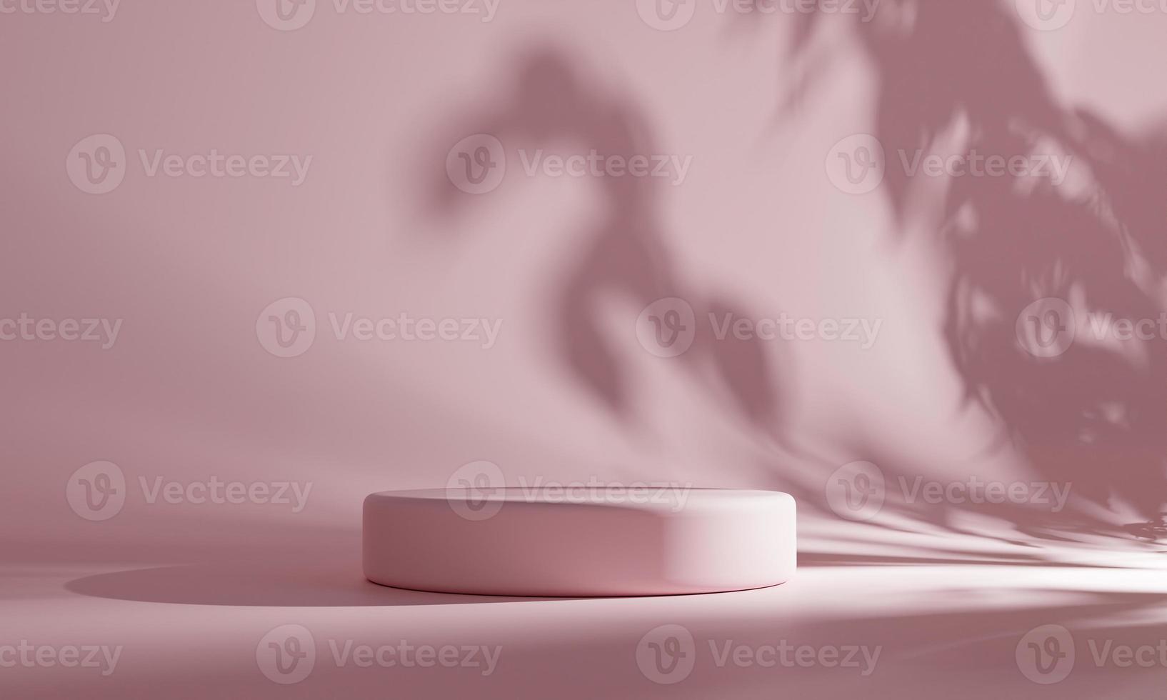 Minimalism style podium in pink pastel color with tree or plant shadow lighting background. Abstract and object concept. 3D illustration rendering photo