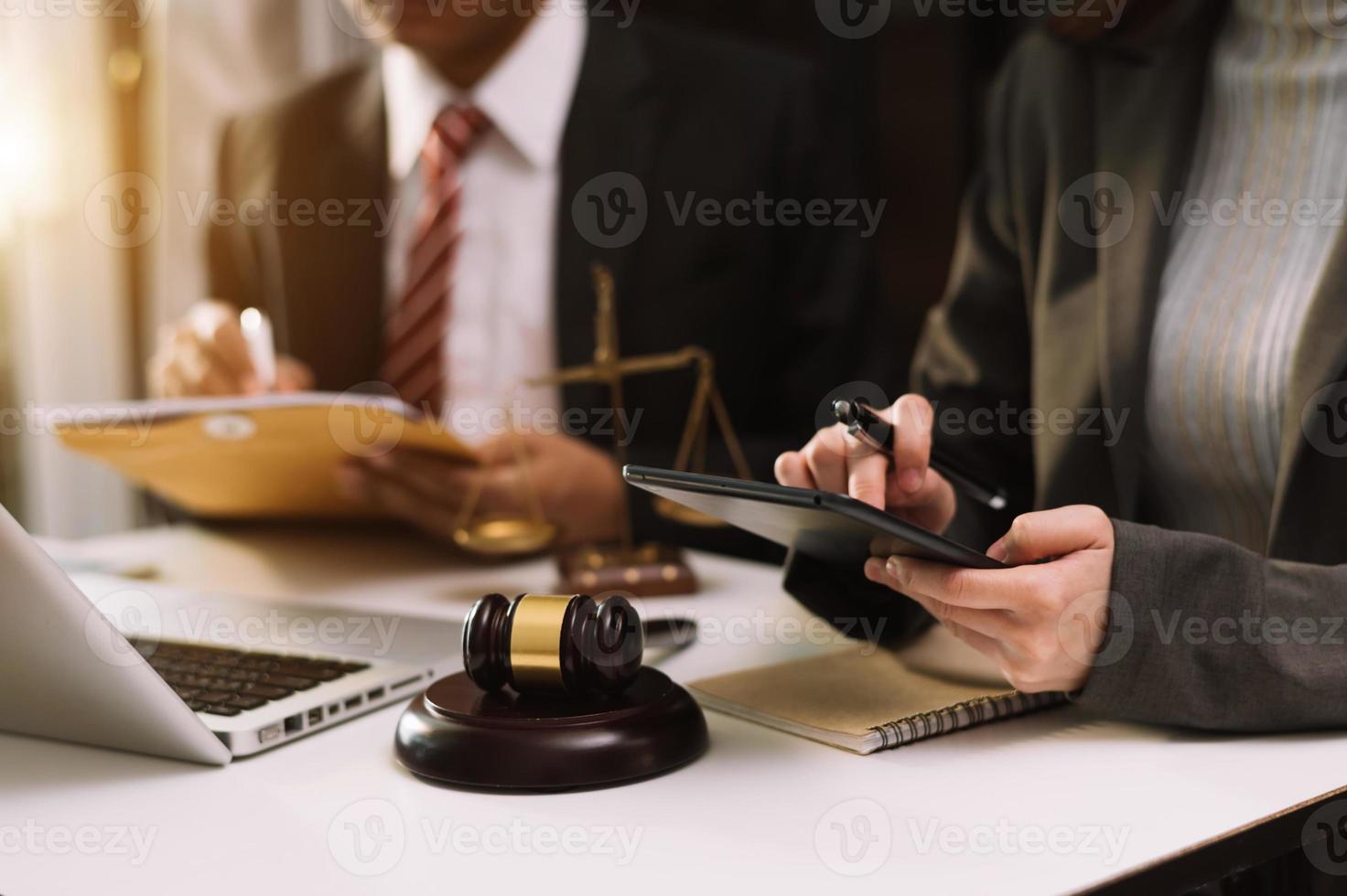 justice and law concept.Male judge in a courtroom  the gavel, working in office. Legal law, advice photo