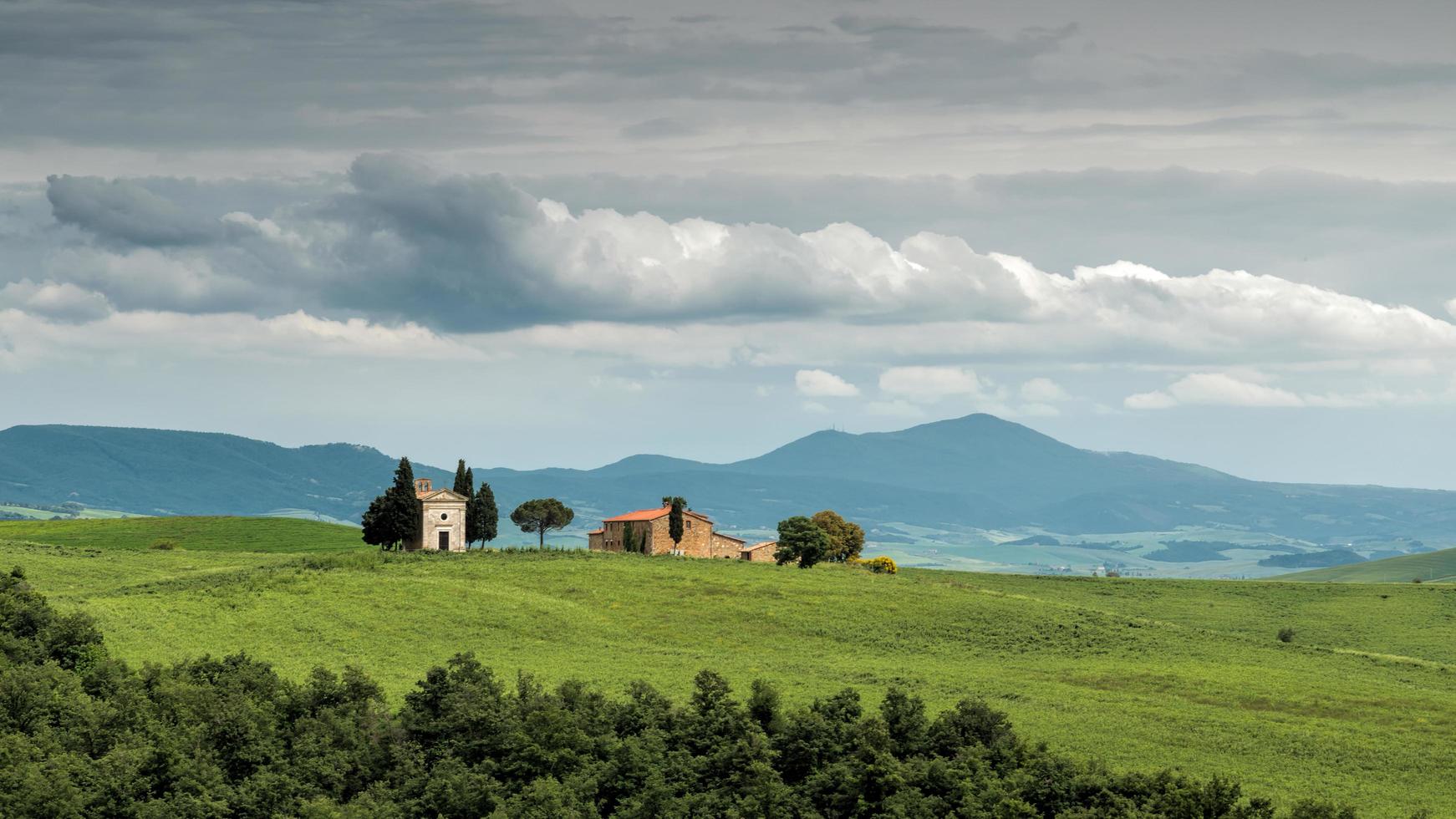 San Quiricio, Tuscany, Italy, 2013. Chapel of Vitaleta on the Crest of a Hill in Val d'Orcia photo