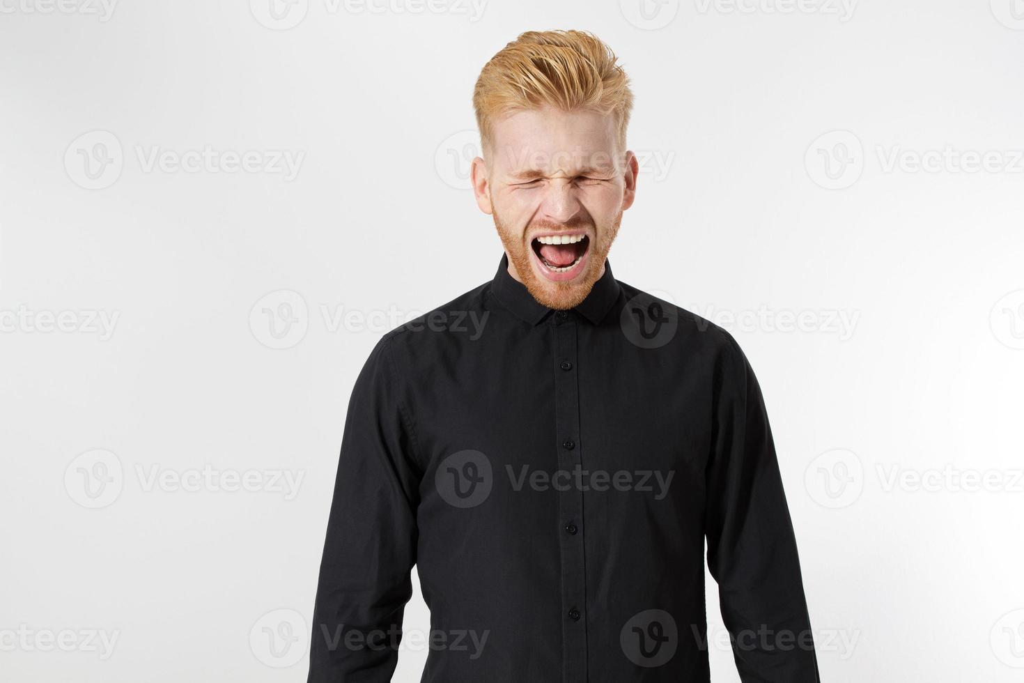 Man screaming isolated copy space horizontal image photo