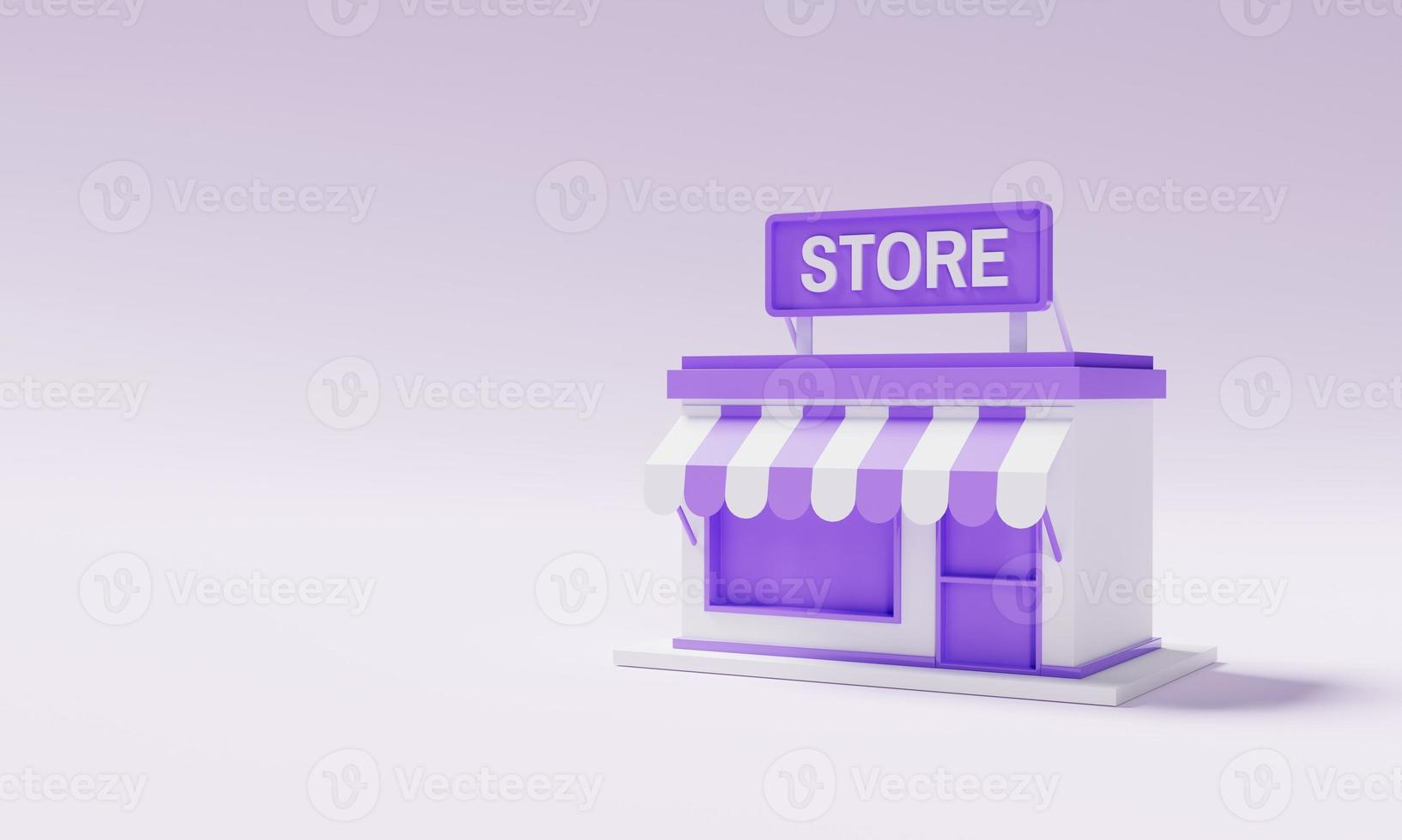 Minimal storefront model on purple background. Business owner and Startup entrepreneur concept. 3D illustration rendering photo