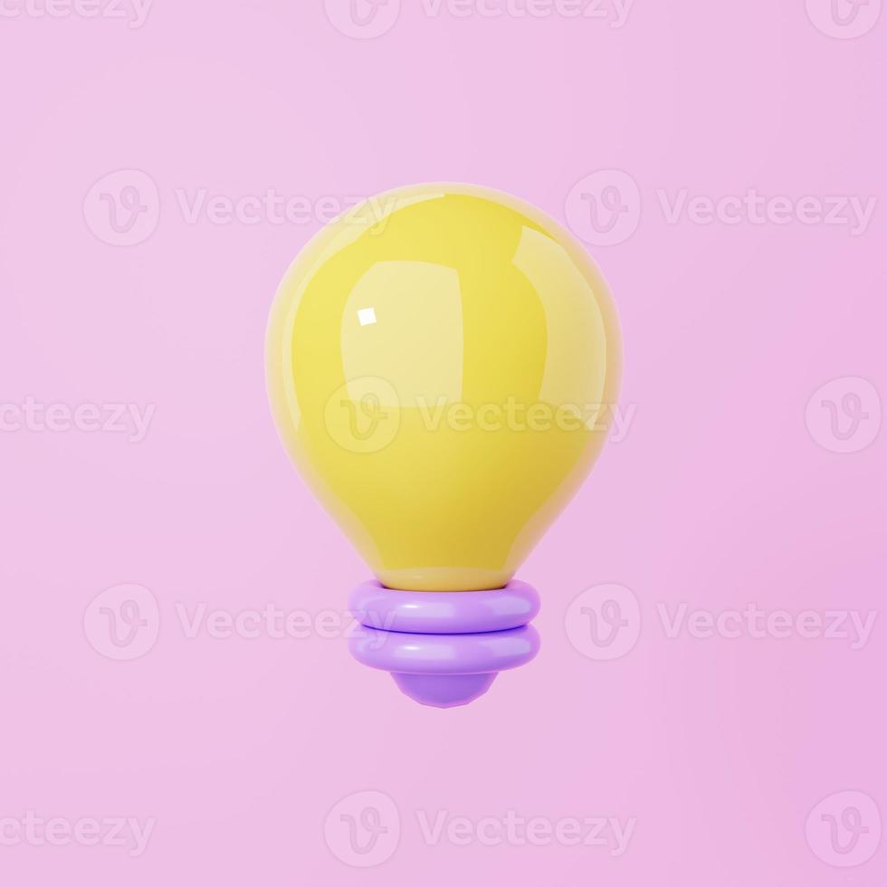 bombilla minimalista con un parpadeo sobre fondo rosa. objeto y concepto de símbolo de idea creativa. representación de ilustración 3d foto