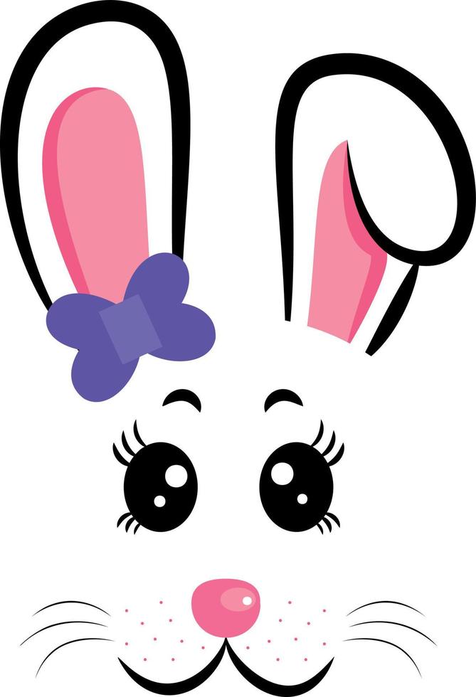 Kawaii Bunny face with purple bow.Rabbit symbol of 20233 year.Vector illustration vector