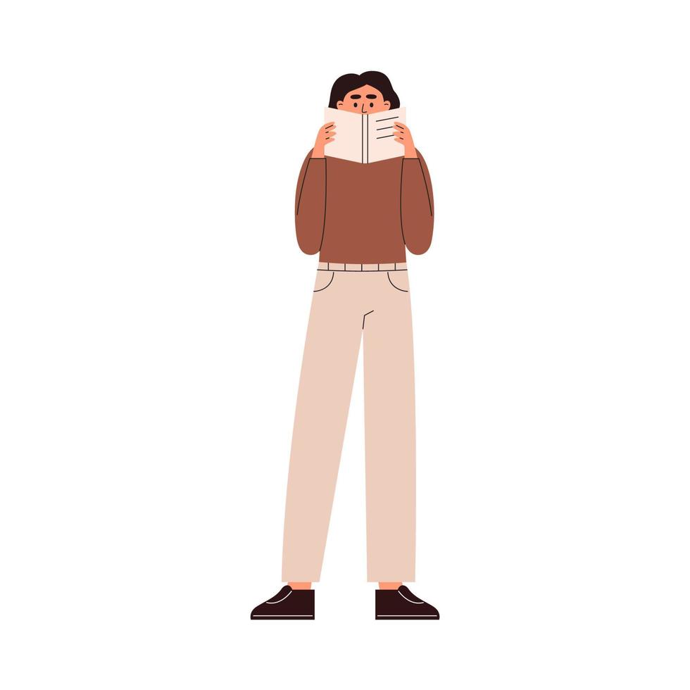 Woman reading book and hiding her face vector