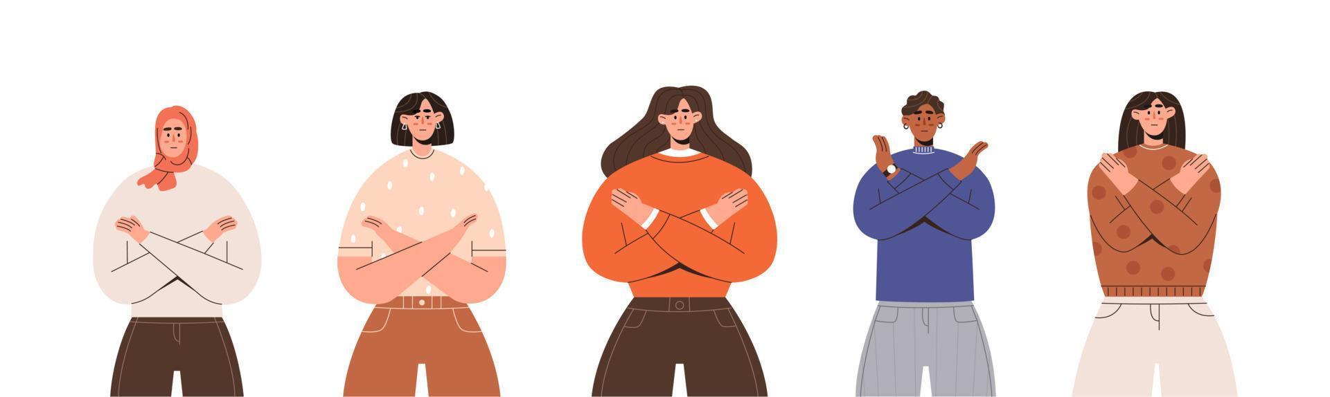 Women stand with crossed arms vector