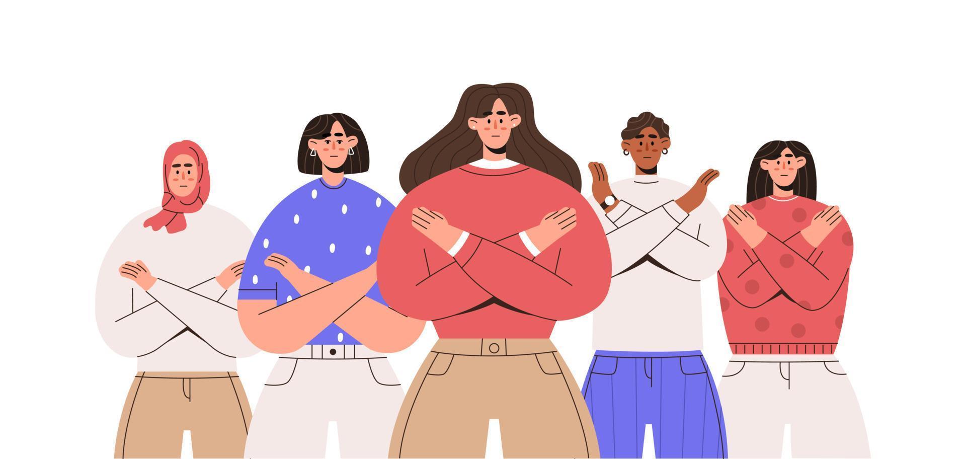 Women stand with crossed arms vector