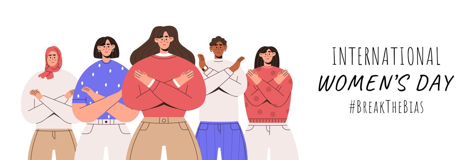 Women stand with crossed arms vector