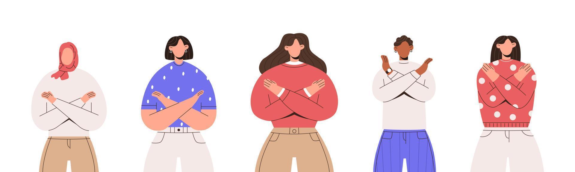 Women stand with crossed arms vector