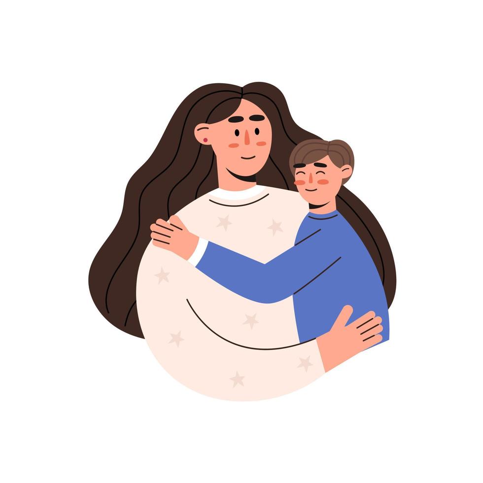 Mom hugs her son with love vector