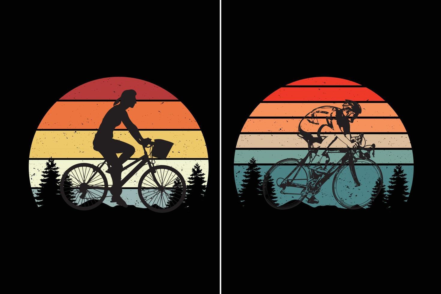 gráfico de vector de puesta de sol vintage retro con silueta de ciclismo