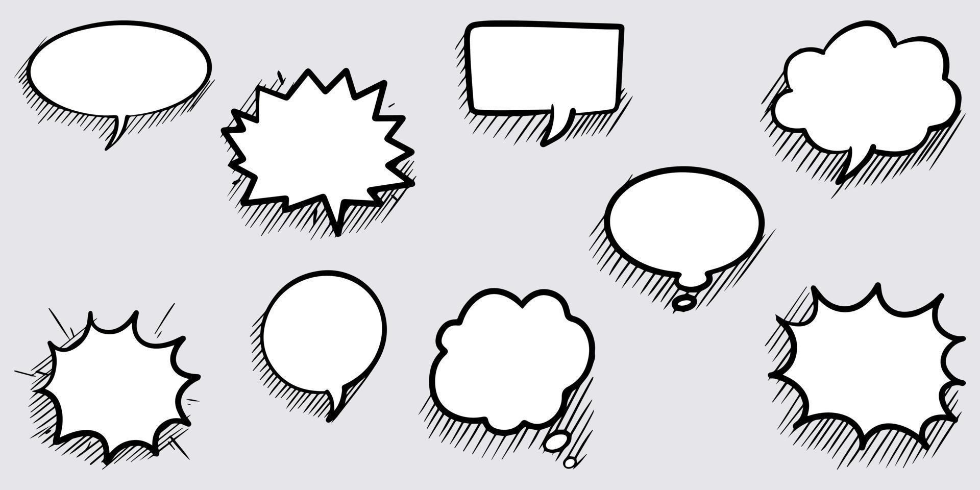 Hand drawn set of speech bubbles isolated . Doodle set element. Vector illustration.