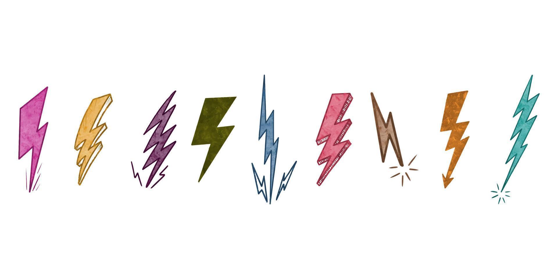 Watercolor hand drawn electric lightning bolt symbol. thunder symbol doodle icon .design element isolated on white background. vector illustration.