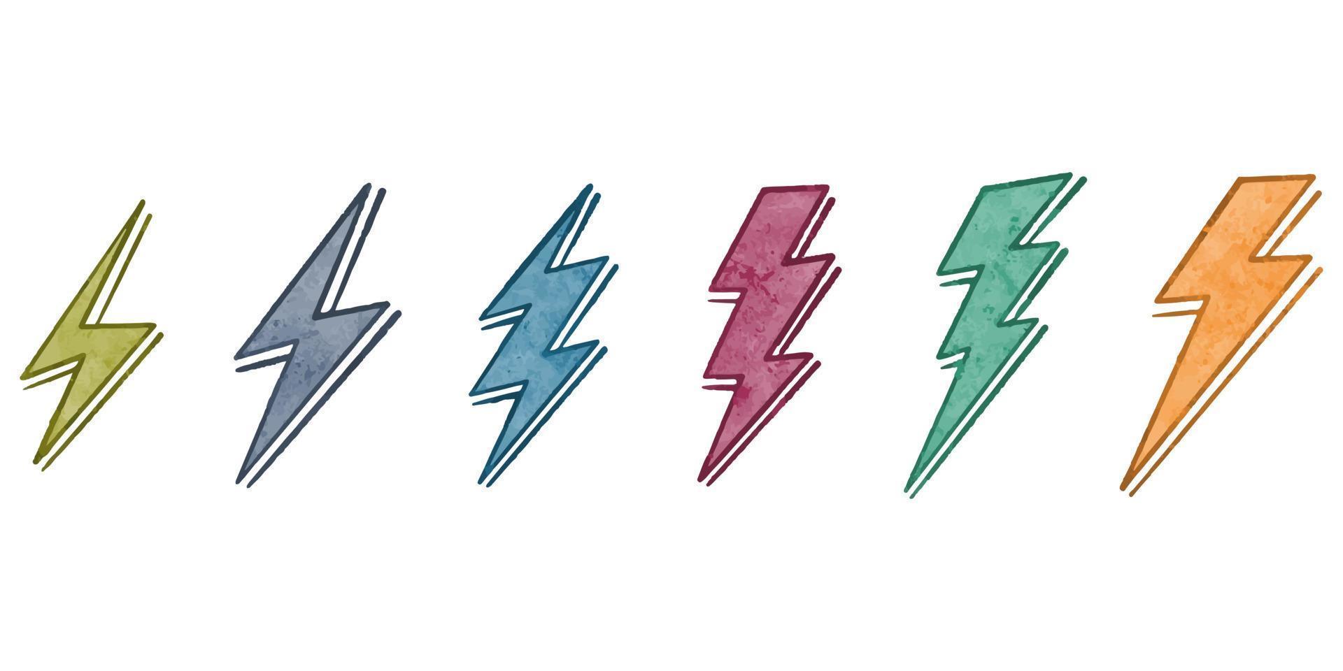 Símbolo de rayo eléctrico dibujado a mano con acuarela. trueno símbolo doodle icono .elemento de diseño aislado sobre fondo blanco. ilustración vectorial vector