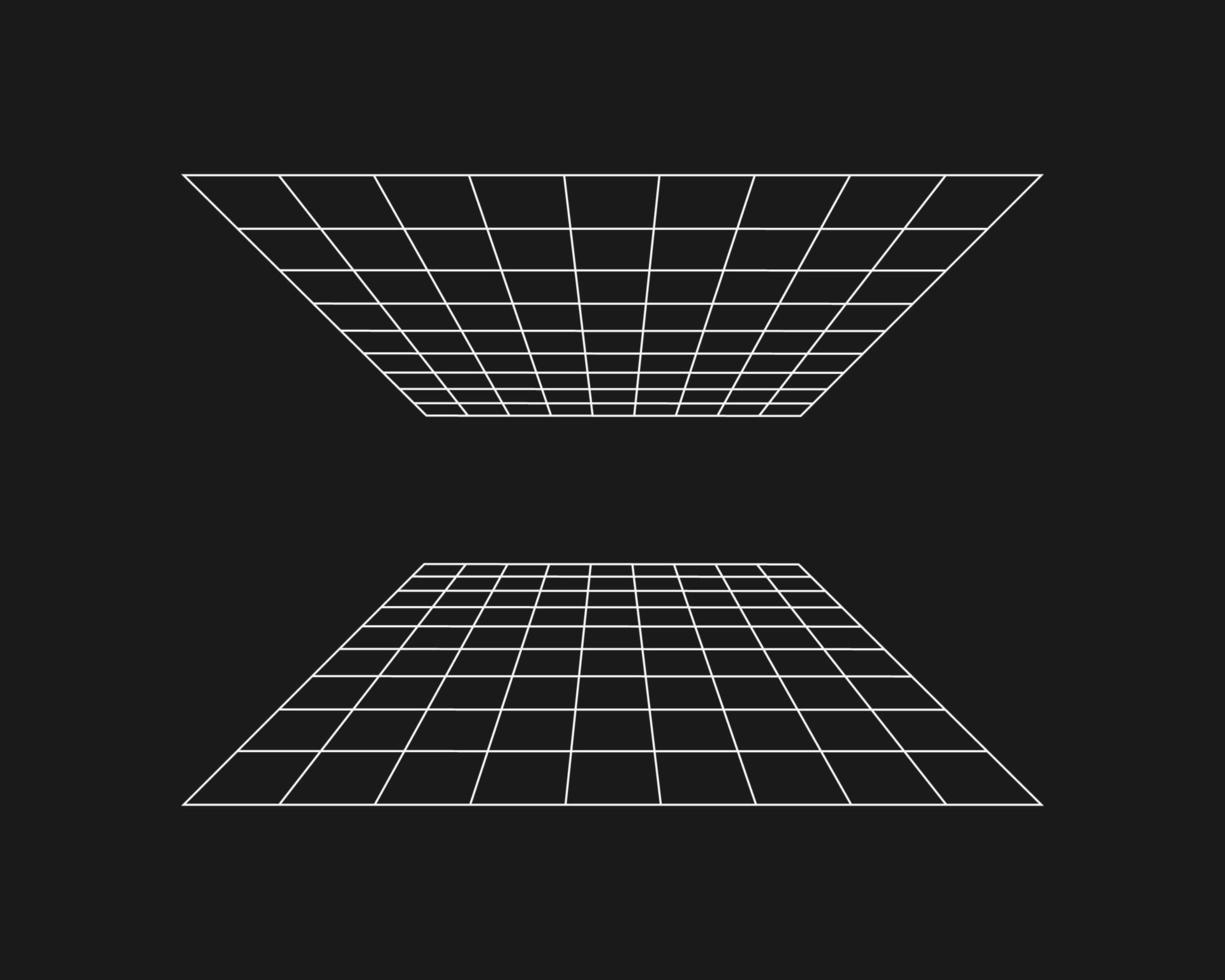 Cyber grid, retro punk perspective rectangular tunnel. Grid tunnel geometry on black background. Vector illustration.