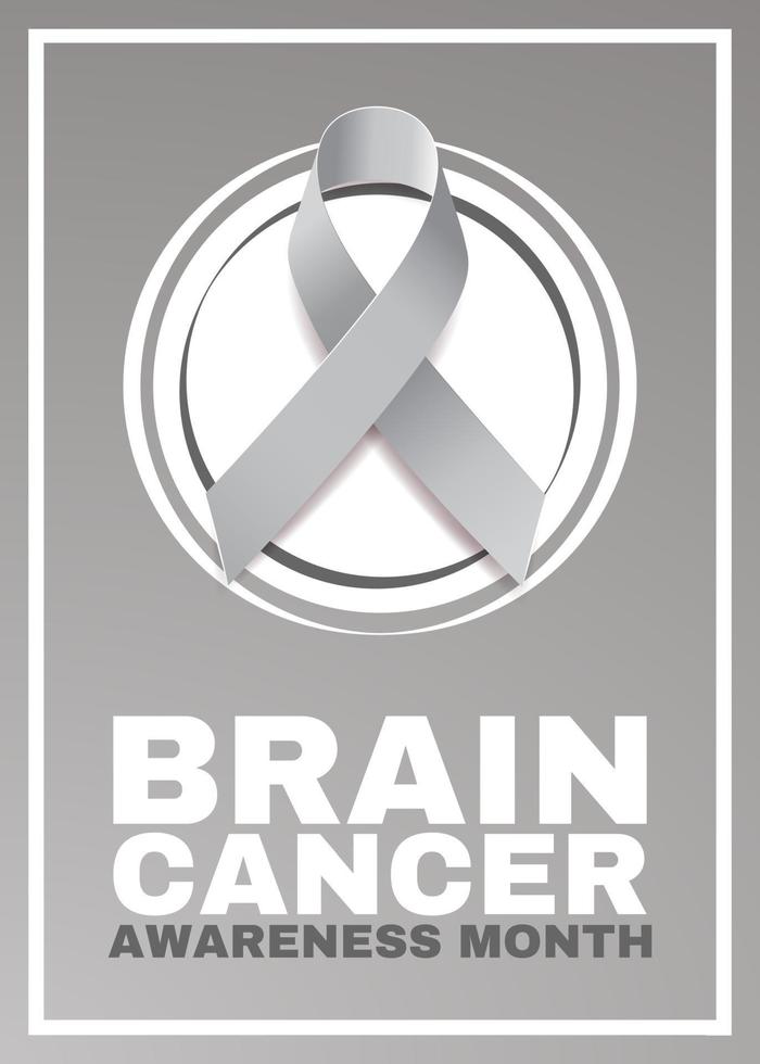 concepto del mes de concientización sobre el cáncer cerebral. banner con texto y cinta gris. ilustración vectorial vector