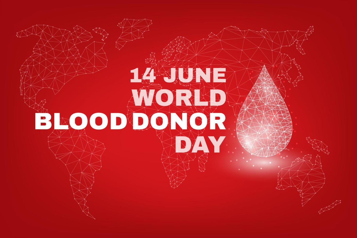 World blood donors day concept for 14 June. Banner with glowing low poly white blood drop on red background. Vector illustration.