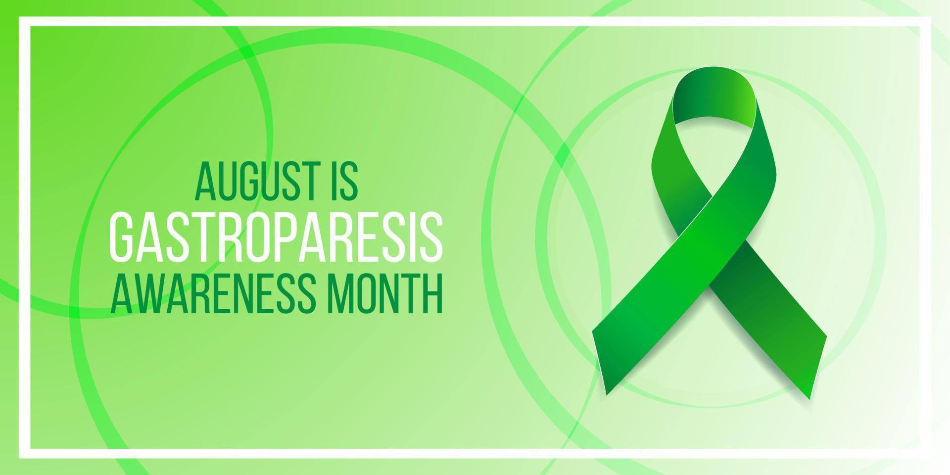 Gastroparesis awareness month concept. Banner template with green ribbon and text. Vector illustration.