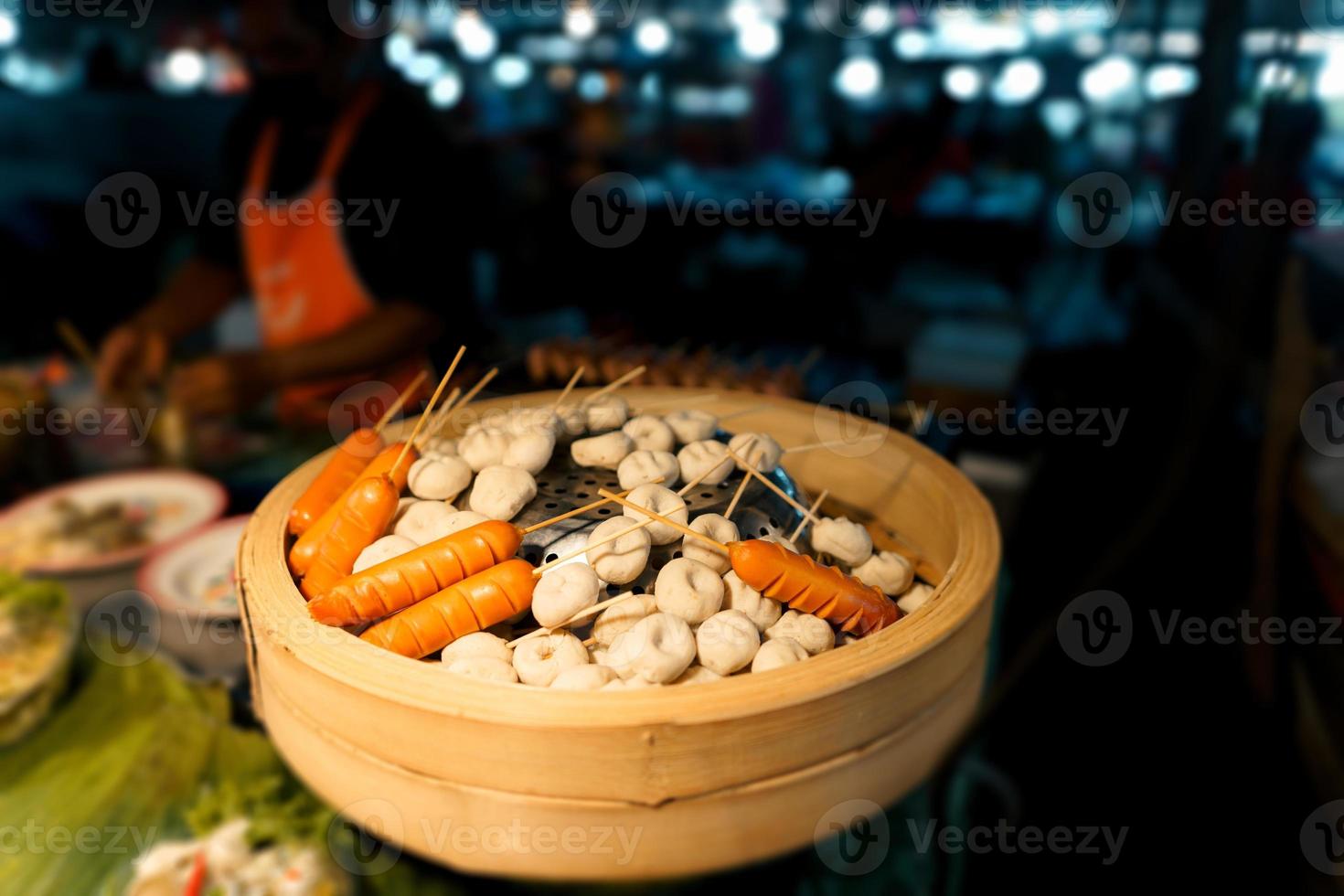 Food at a street market in the evening in Krabi photo