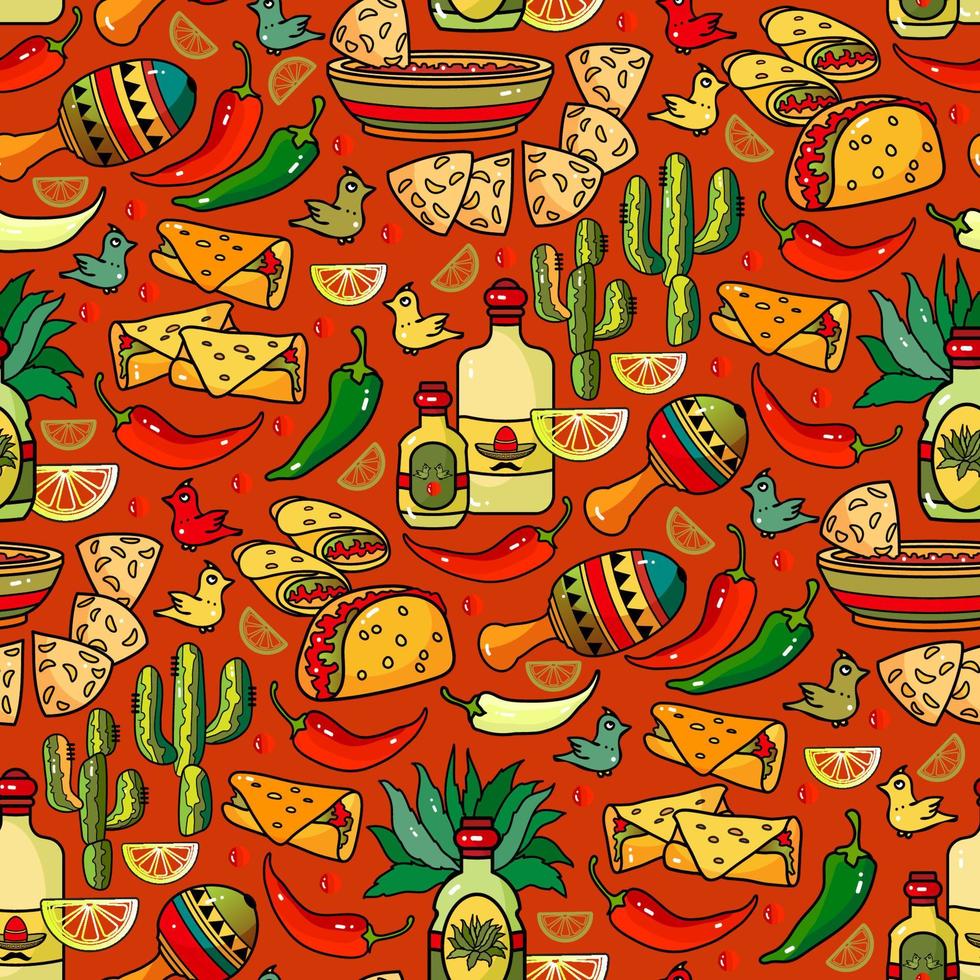 Cinco de Mayo Seamless Pattern. Sombrero and Mexican symbols. Vector. vector