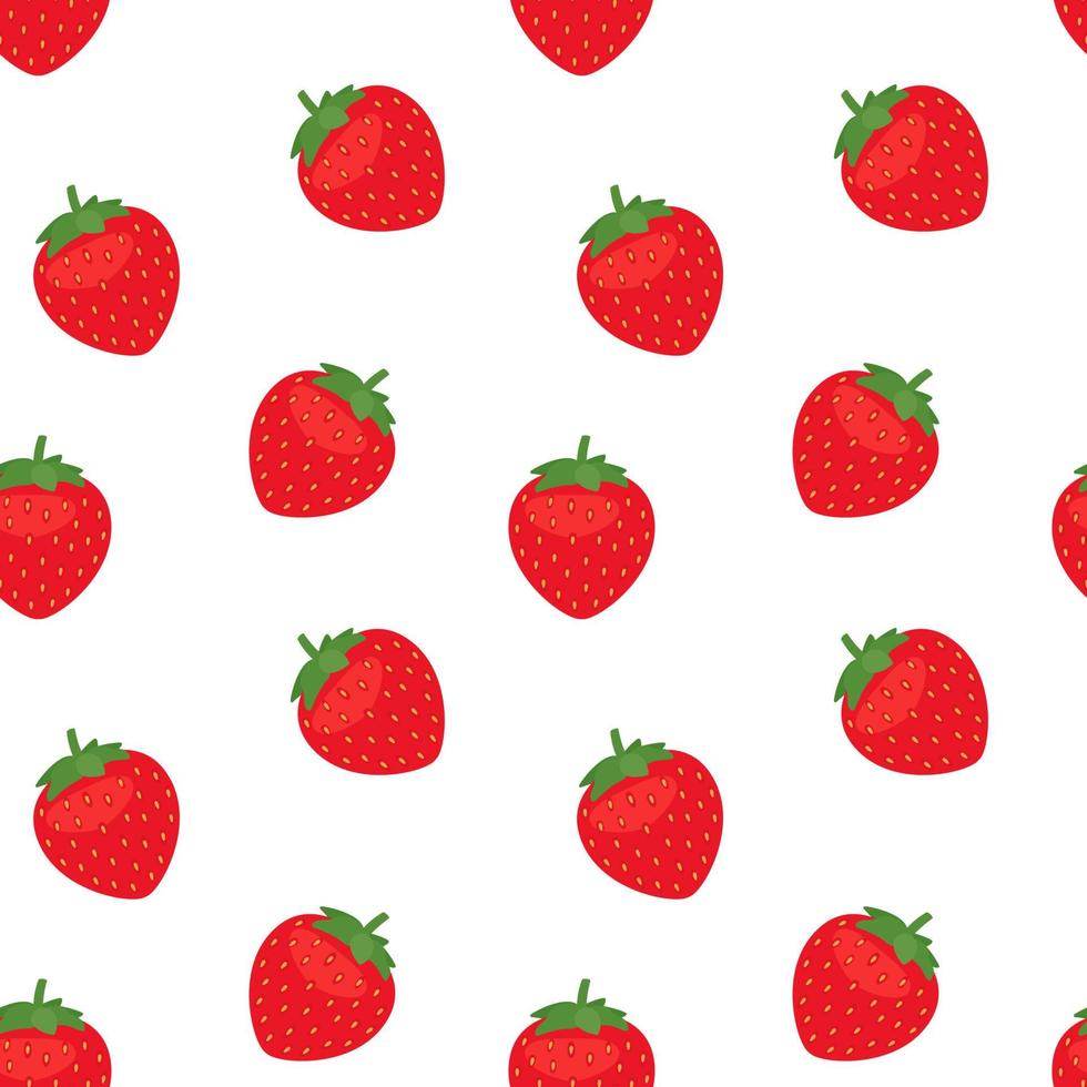 Strawberry seamless pattern, red berry background. Repeat fruit print design. Whole and cut strawberry vector background