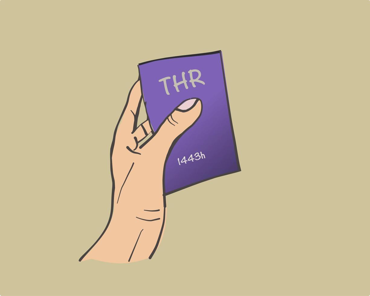 vector illustration of a hand carrying an envelope for Eid al-Fitr holiday allowance