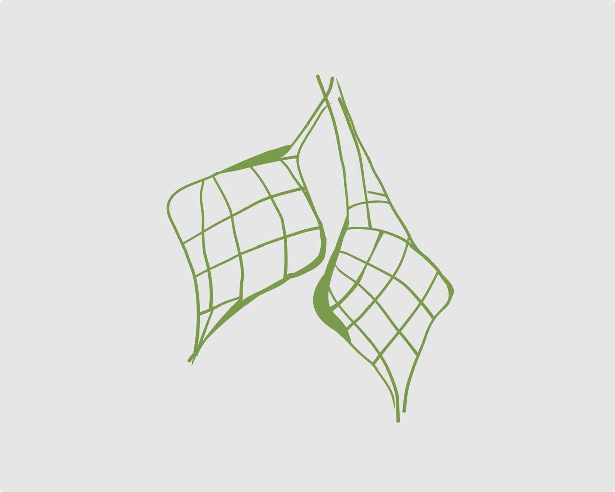 Line art ketupat with white background. vector