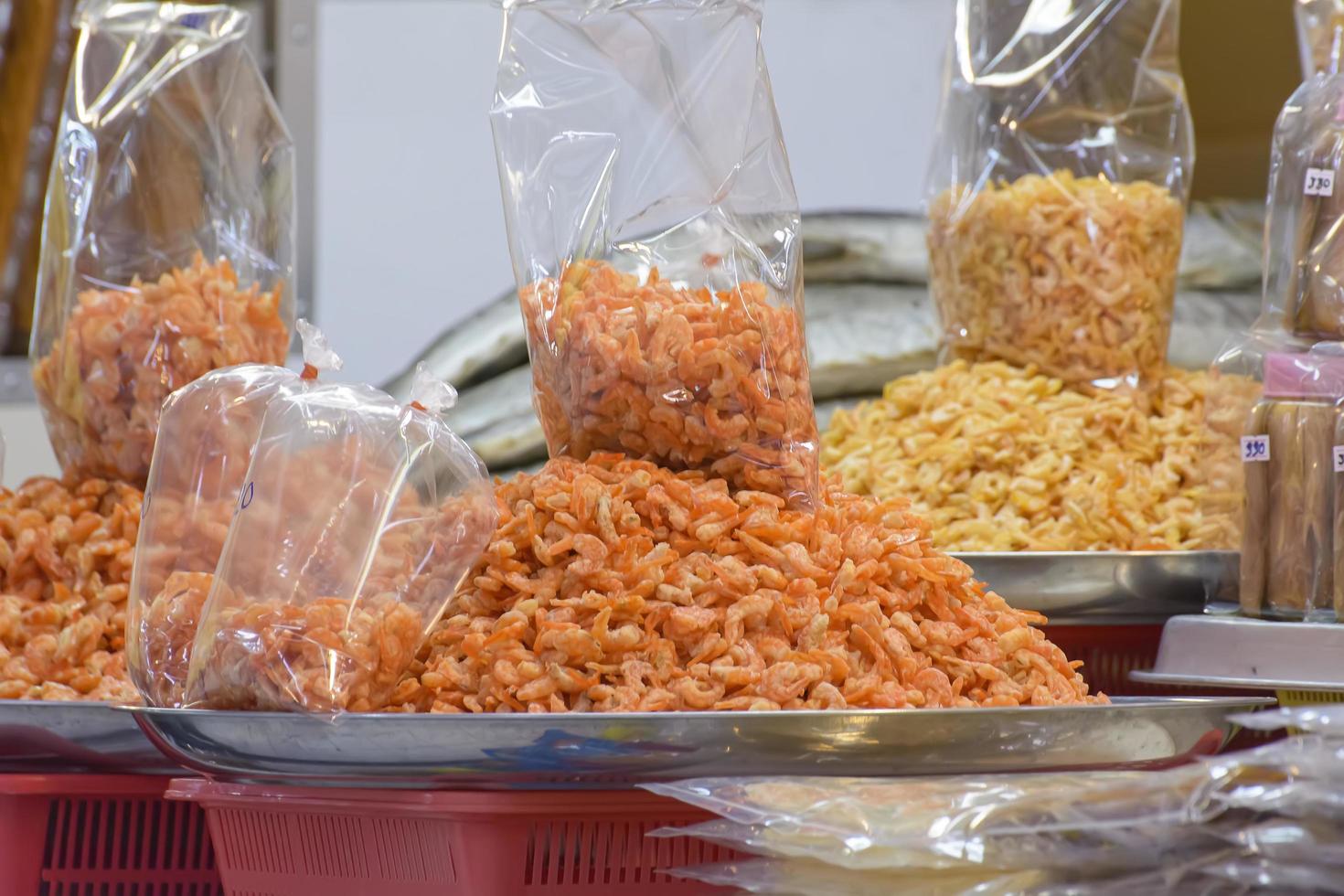 Asian style dried shrimp in market for sale. photo