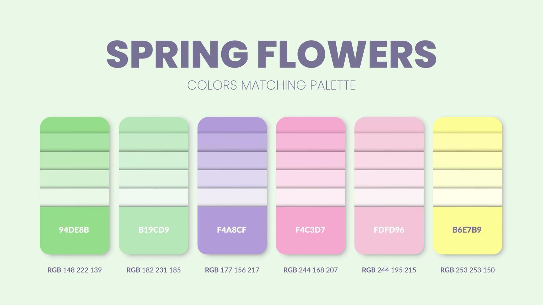 color palette or color schemes are trends combinations and palette guides. Example of table color shades in RGB and HEX. A color swatch for lovers of wedding fashion, home, interior design vector