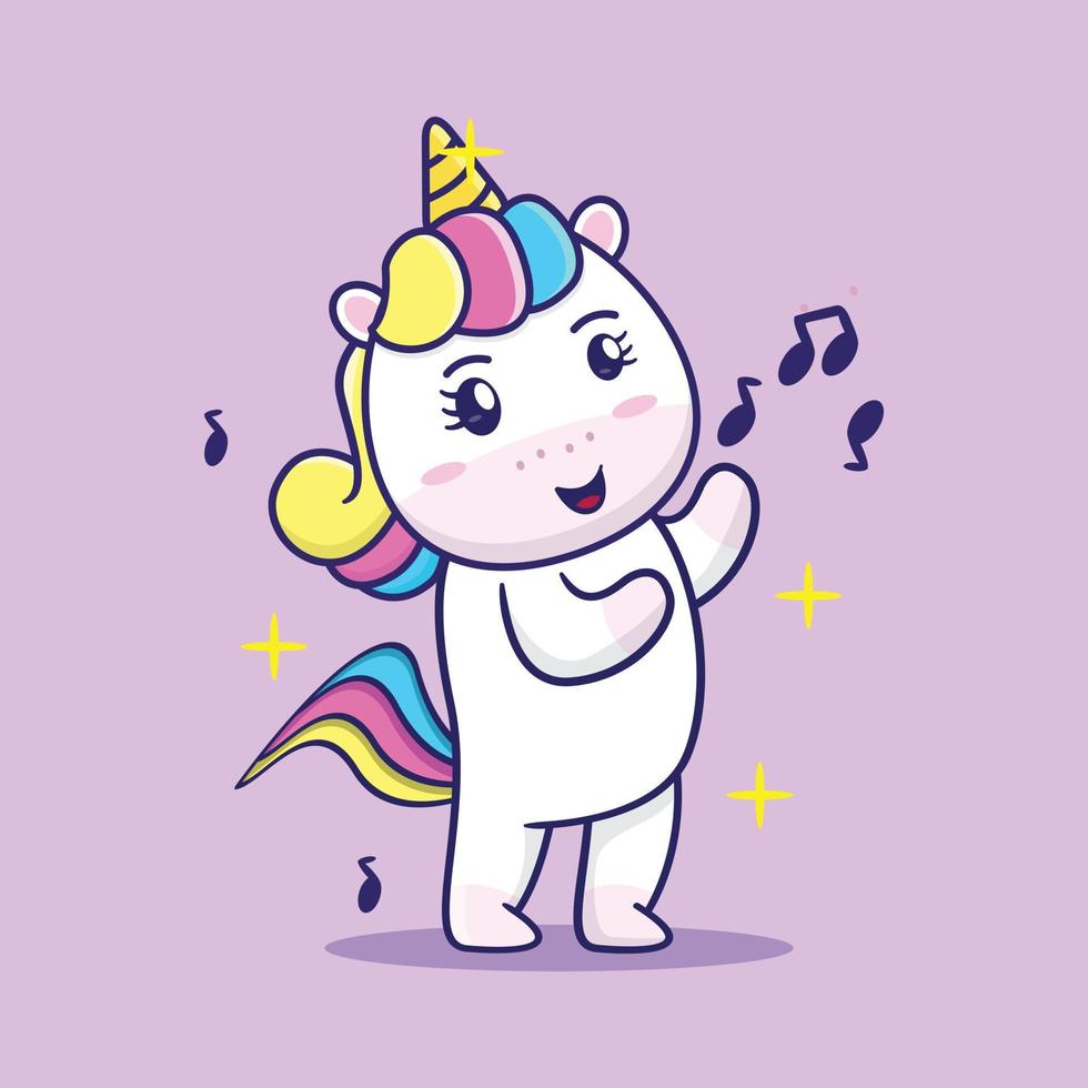 vector illustration of cute unicorn singing