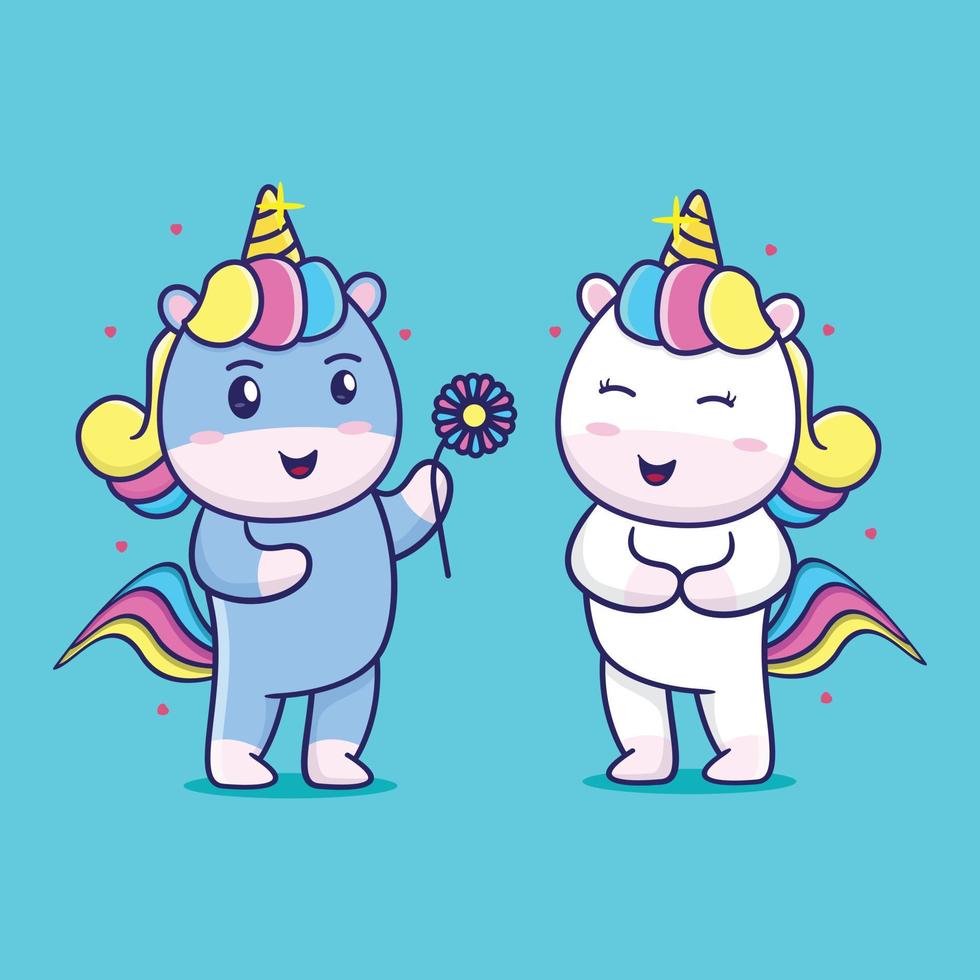 cute unicorn is giving flowers vector