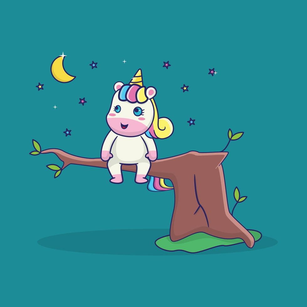 cute unicorn sitting looking at the stars vector