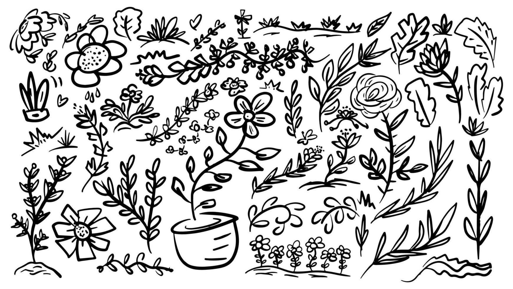 doodle hand drawn outline floral vector icon set illustration template collection for coloring book