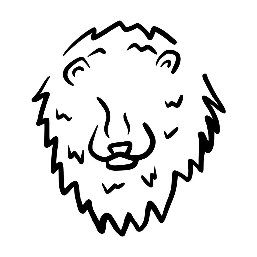 simple head of lion outline hand drawn vector icon illustration for children coloring book and animal infographic