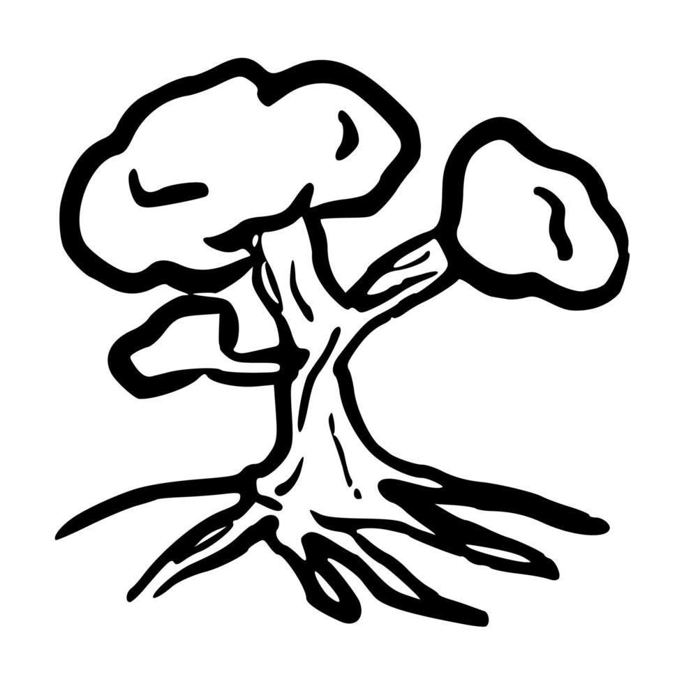 simple bonsai árbol doodle dibujado a mano contorno vector icono ilustración para niños libro para colorear