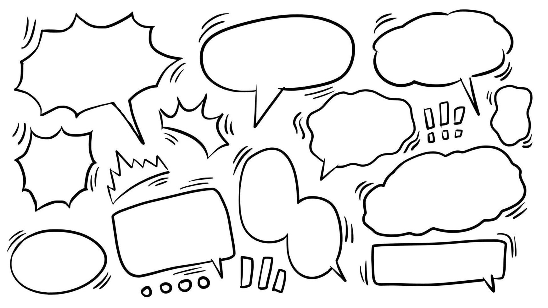 simple retro empty speech bubble comic vector icon set doodle hand drawn collection