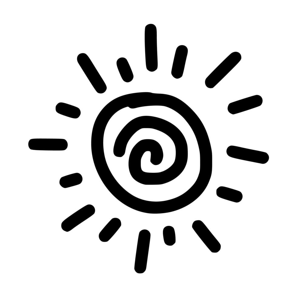 divertido contorno dibujado a mano sol vector doodle tiempo icono para pegatina