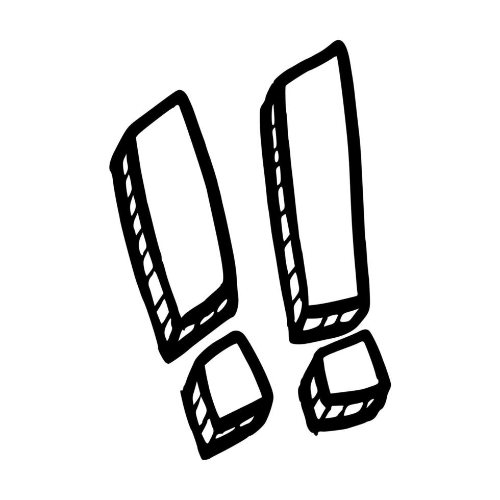 3d retro signo de exclamación comic art doodle icono de vector de estilo dibujado a mano para pegatina y libro de colorear