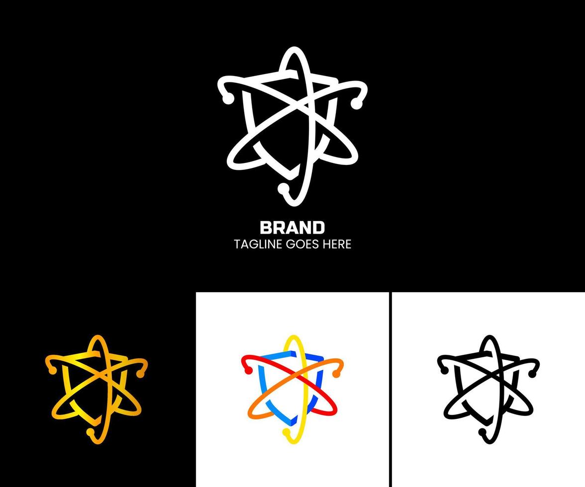 logo templates, symbols and illustrations with shield shapes and atomic particles vector
