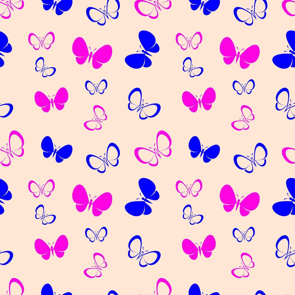 vector seamless pattern with images of pink and blue butterflies.