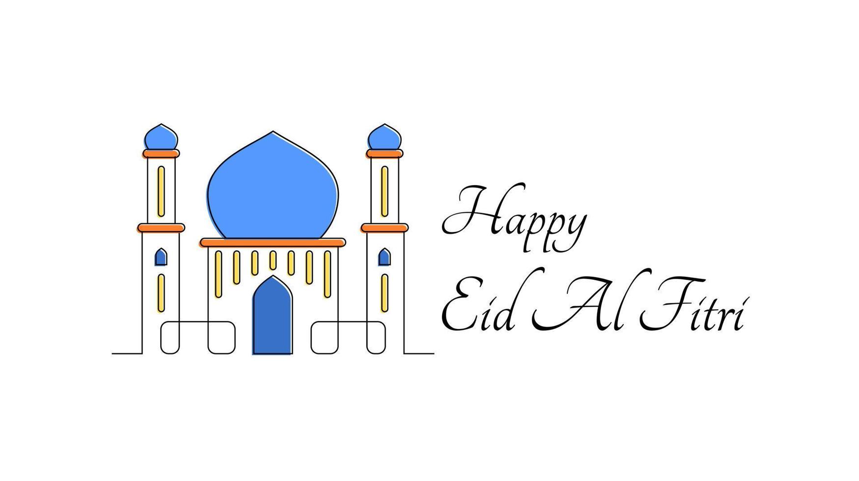 Islamic Eid al-Fitr greeting card design in thin line style vector