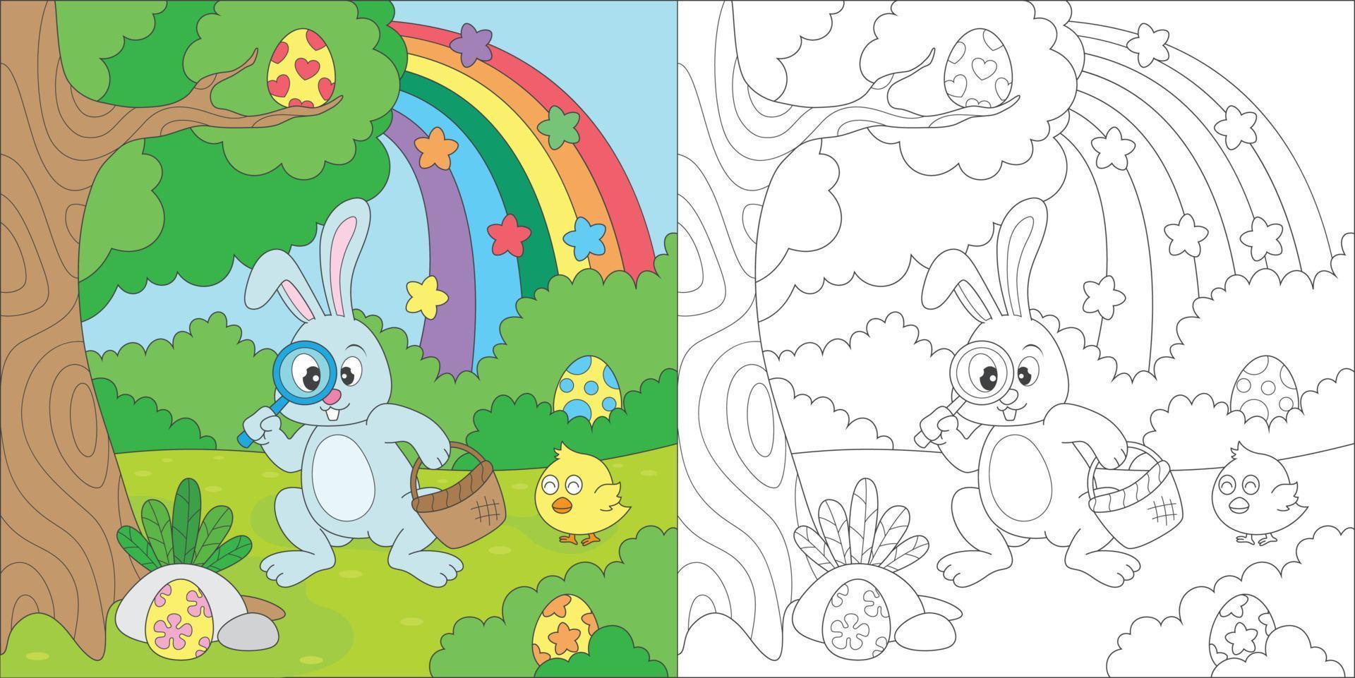 coloring rabbit looking for easter egg vector