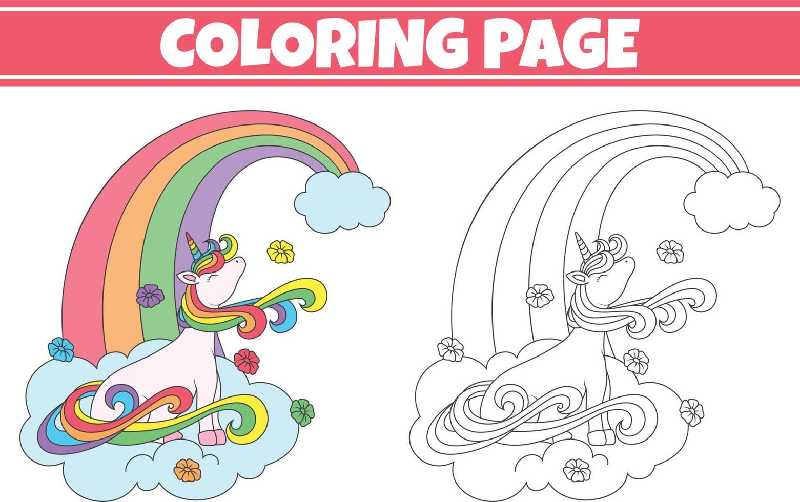 coloring unicorn sitting on the cloud vector
