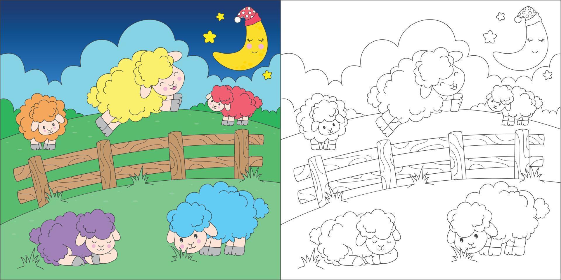 coloring counting sheeps vector