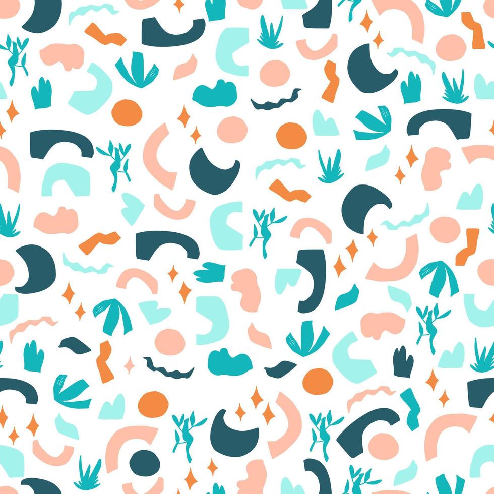 scribble boho style vector seamless pattern. Abstract doodle different shapes. Modern geometric objects, hand drawn, trendy design