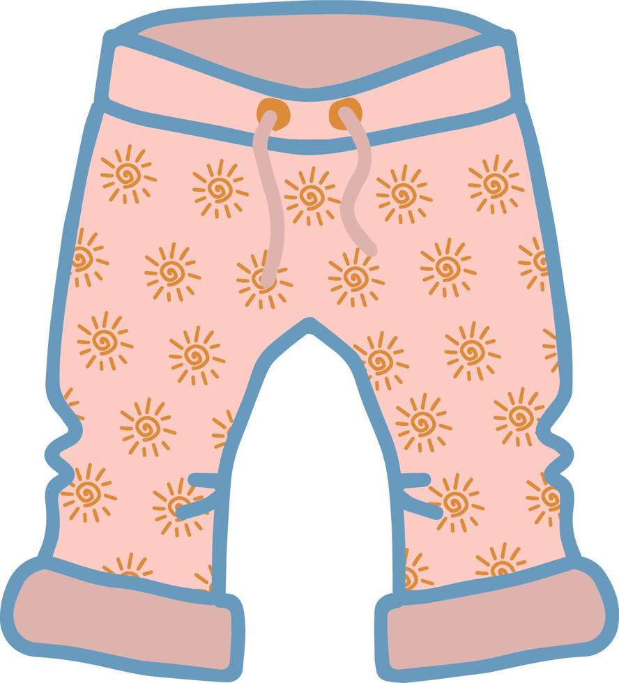 pantalones de bebé rosa ropa de verano con cordones en la cintura y soles para bebé recién nacido niña dibujo vectorial aislado a mano con pliegues vector